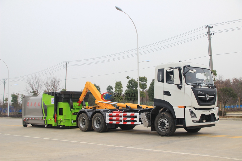 東風(fēng)天龍后雙橋勾臂式垃圾車(chē)